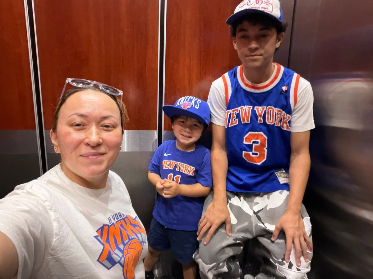 The family in New York Knicks gear ready for game day